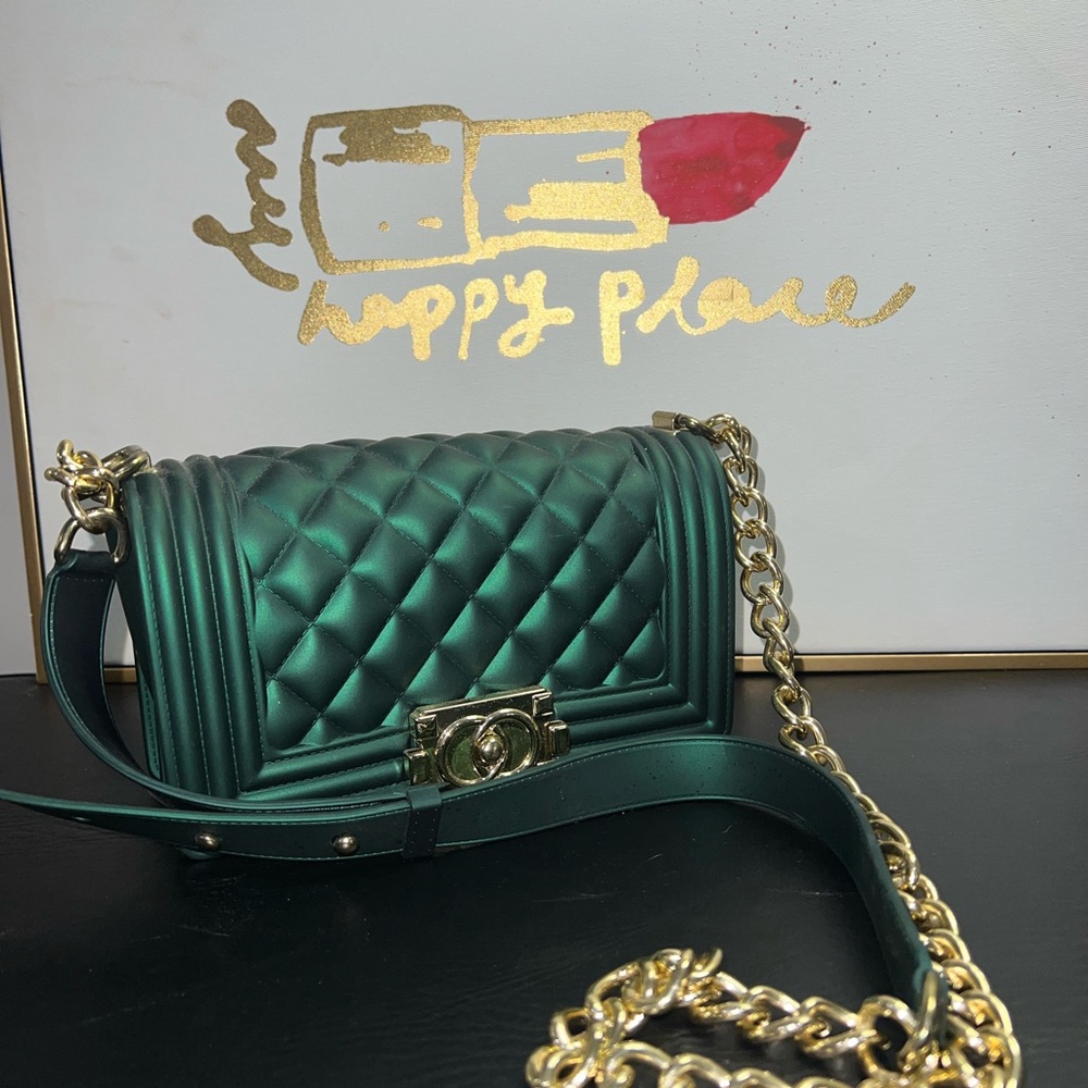 Green Quilted Chain Shoulder Bag